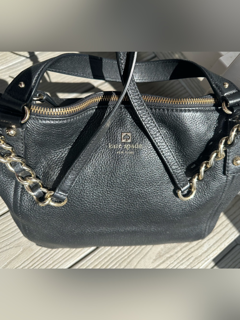 kate spade Black Leather Shoulder Bag with Gold Chain Detail with FREE KS wallet